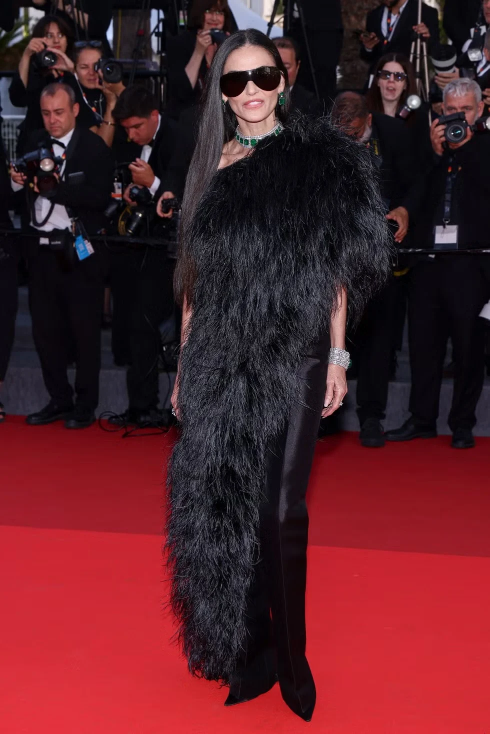 Demi Moore Dazzles on the Cannes Red Carpet in a Dramatic Gucci Fur Ensemble Straight from the Runway