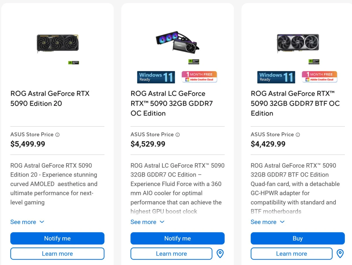 ASUS ROG Astral GeForce RTX 5090 Edition 20 Launches at a Staggering $5,499, Setting a New Benchmark for Premium Graphics Cards