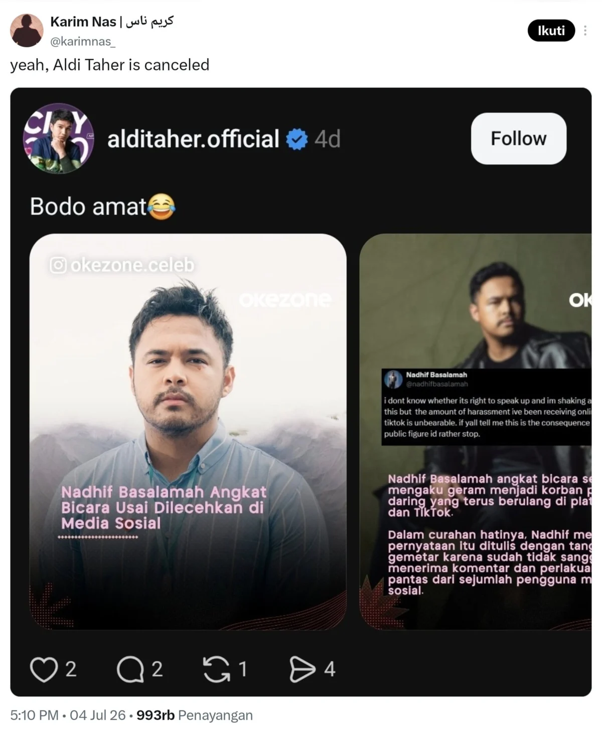 Viral Social Media Movement Calls for Boycott of Aldi Taher Following Insensitive Remarks on Nadhif Basalamah Sexual Harassment Case